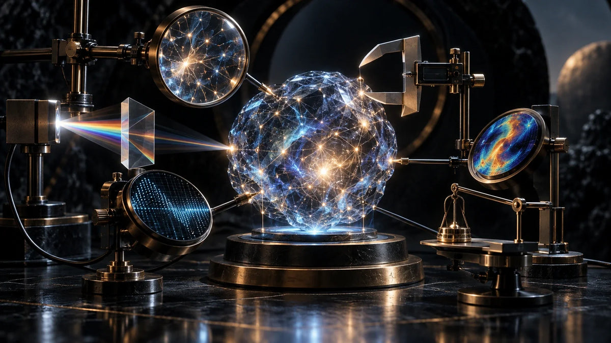 Illustration éditoriale conceptuelle liée à un benchmark d’ia est un choix de mesure, pas un score universel d’intelligence, sans texte ni logo