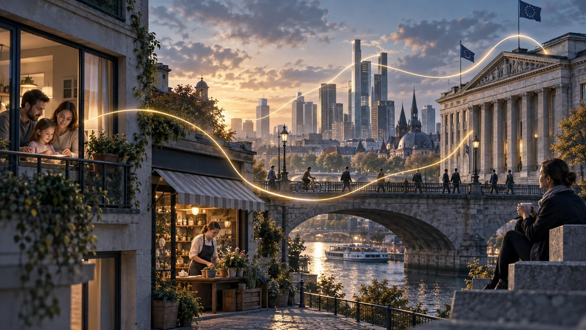 AI-generated editorial illustration for “Why the ECB Raised Rates While Growth Remains Modest”; conceptual scene, not a real photograph or factual evidence.