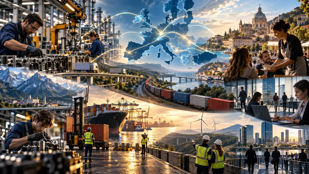 AI-generated editorial illustration for “Euro-Area Growth Was Revised Up: What Q2 GDP and Employment Actually Show”; conceptual scene, not a real photograph or factual evidence.