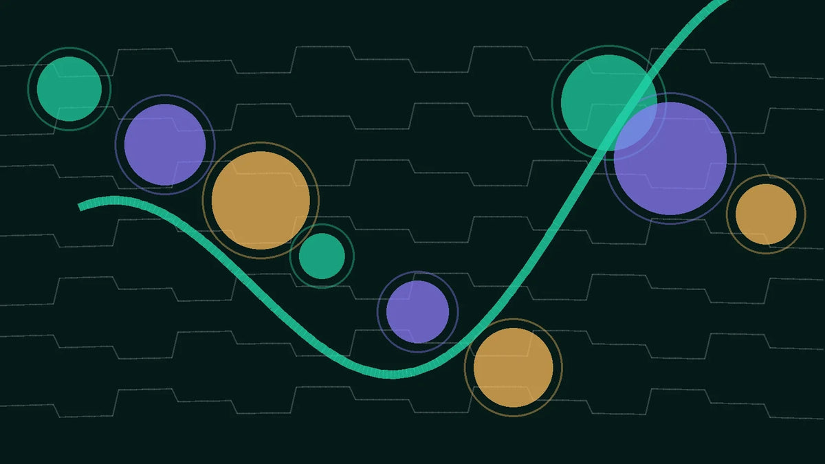 Editorial illustration with layered geometric forms on a dark background.
