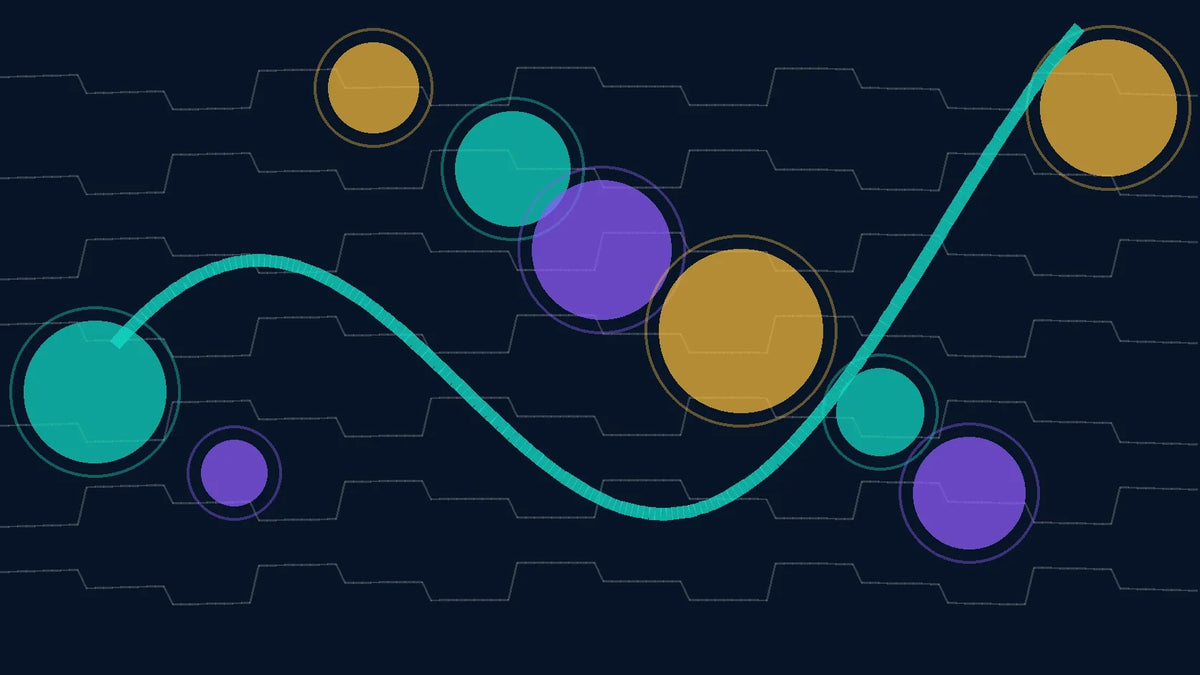 Editorial illustration with layered geometric forms on a dark background.