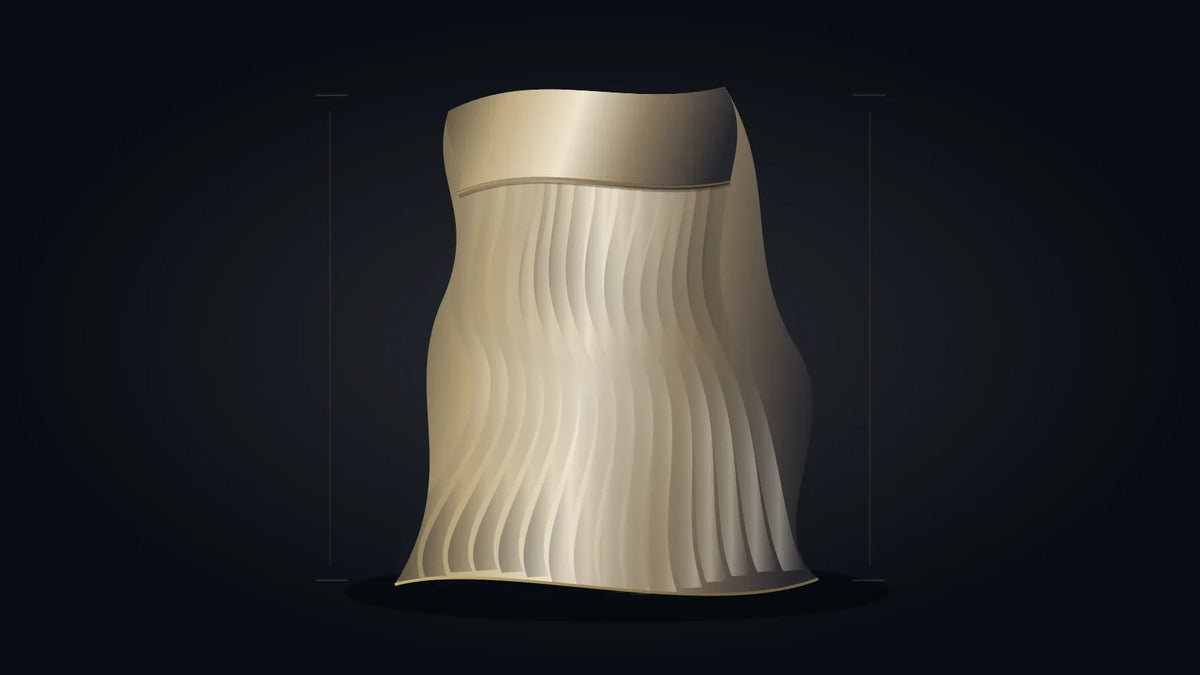 Abstract gold and ivory folds of cloth against a dark background; an editorial illustration, not an archaeological reconstruction.
