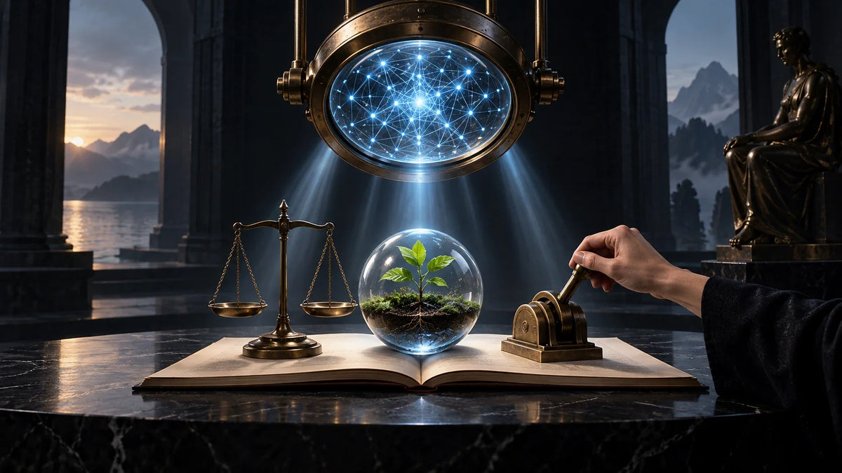 Conceptual editorial illustration about ai ethics becomes concrete at the point of impact assessment, without text or logos