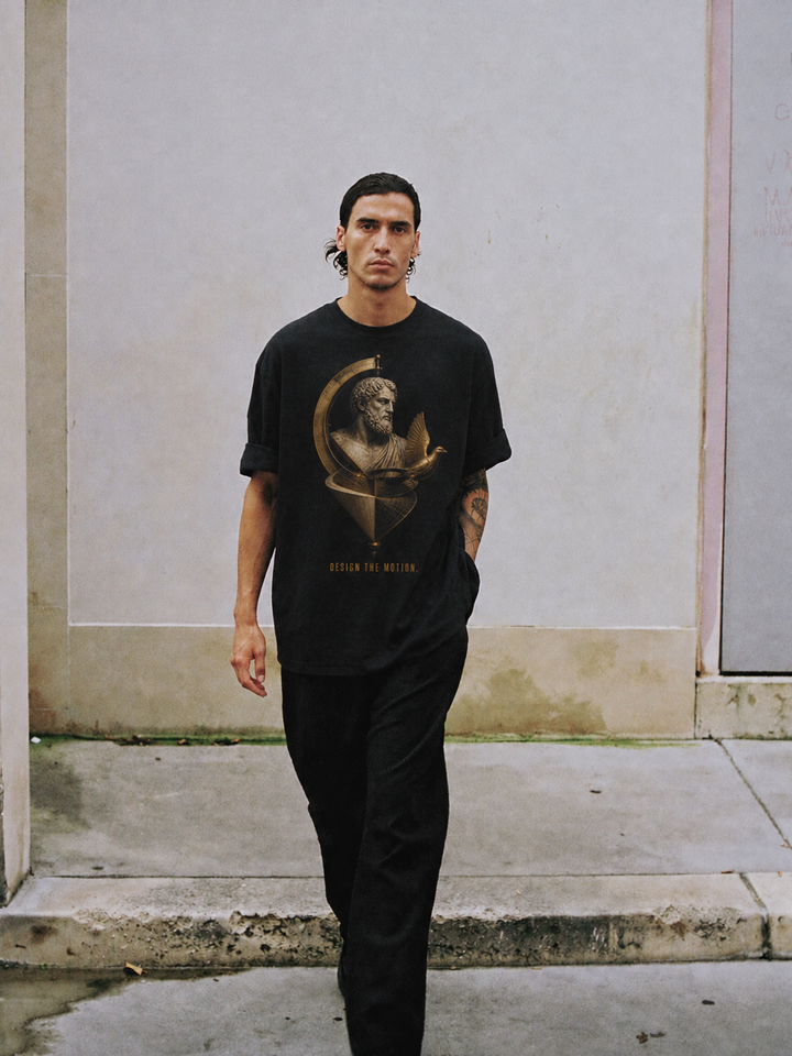 Archytas Motion Geometry T-Shirt — male lifestyle scene 1 in Athens
