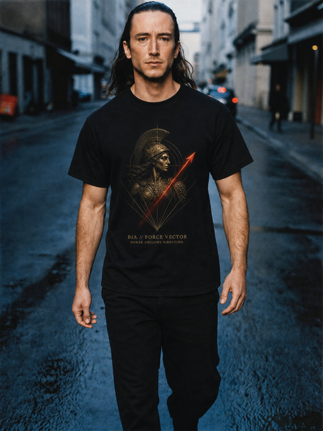 Bia Force Vector black T-shirt — male Athens lifestyle shot 01