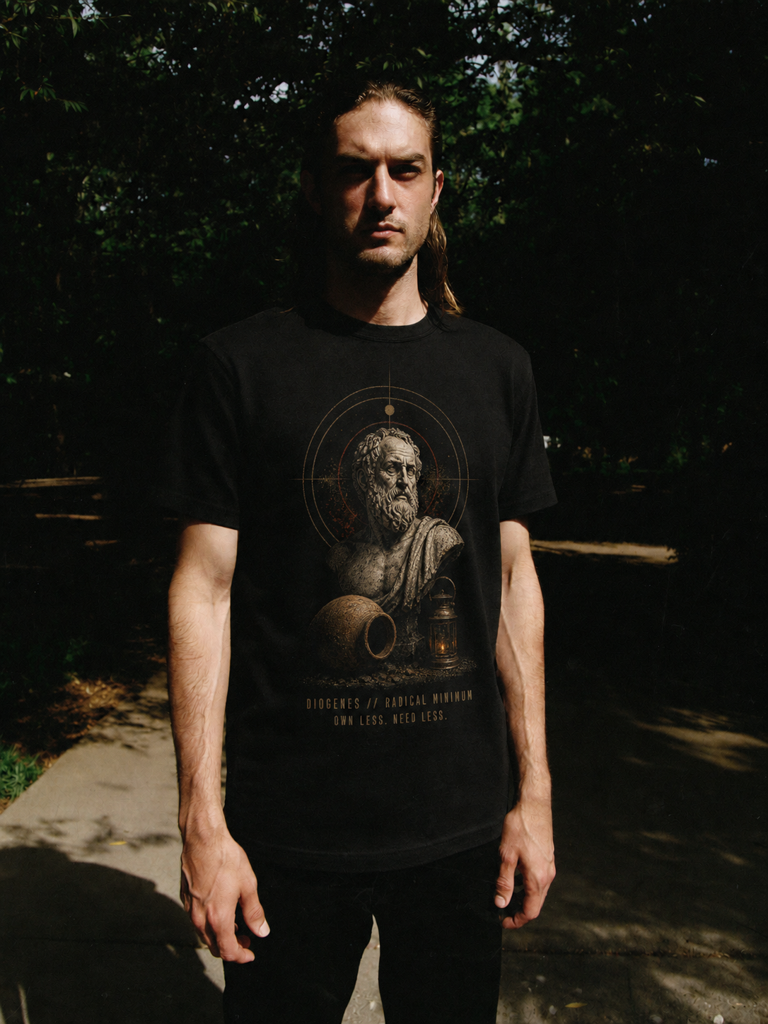 Diogenes Radical Minimum black T-shirt — male Athens lifestyle shot 01