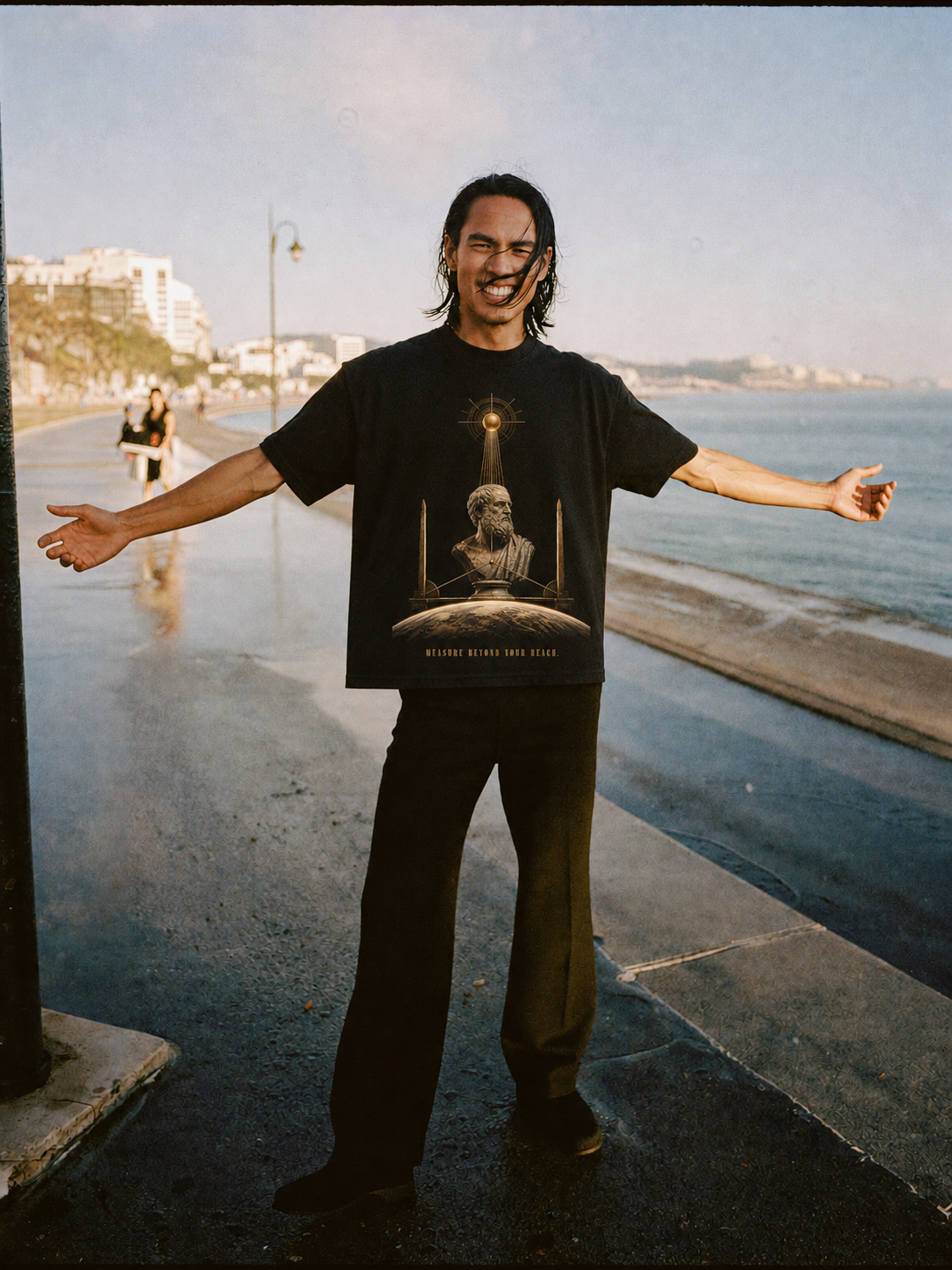 Eratosthenes Shadow Measure T-Shirt — male lifestyle scene 1 in Athens