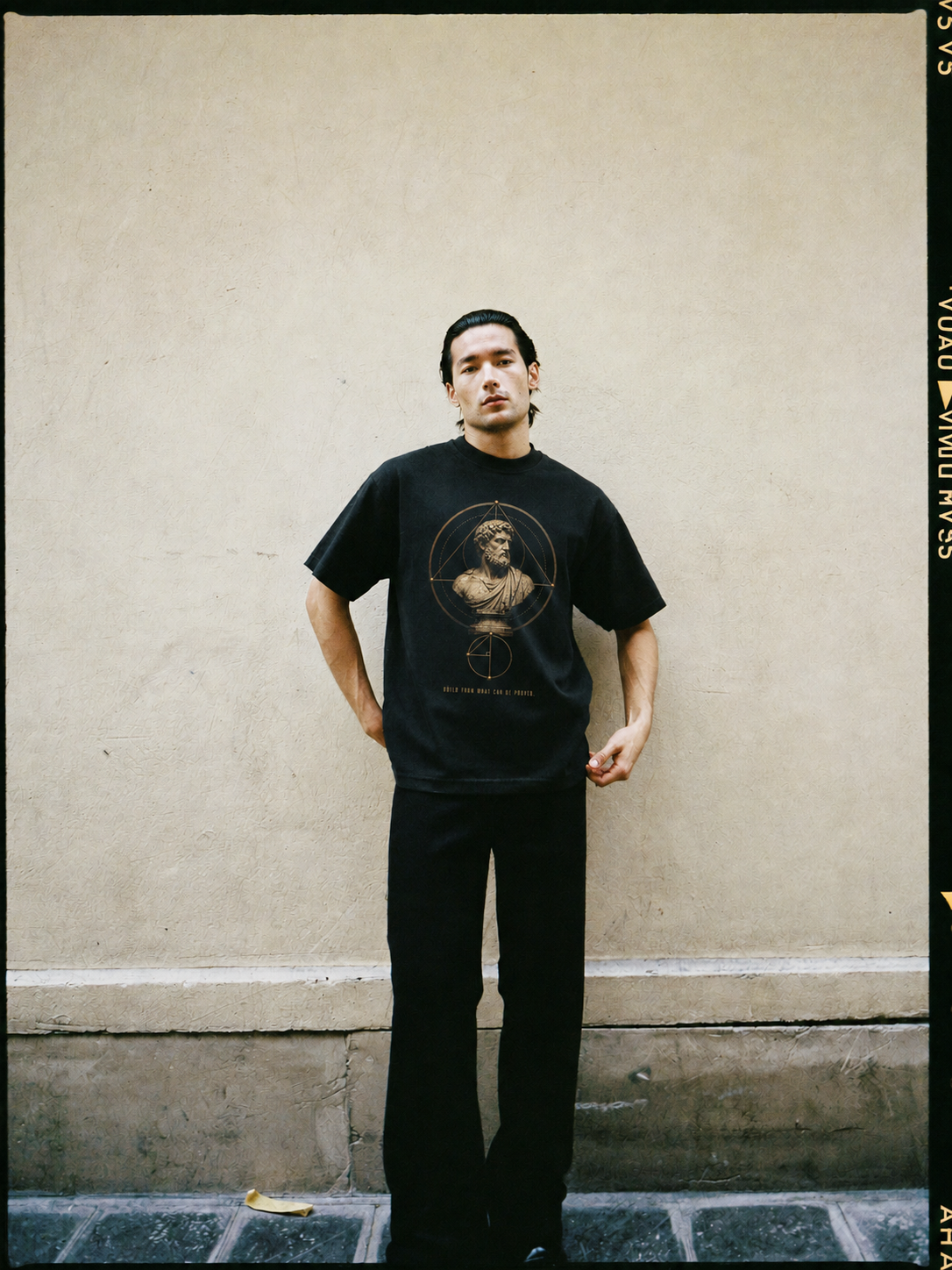 Euclid Proof Architecture T-Shirt — male lifestyle scene 1 in Athens