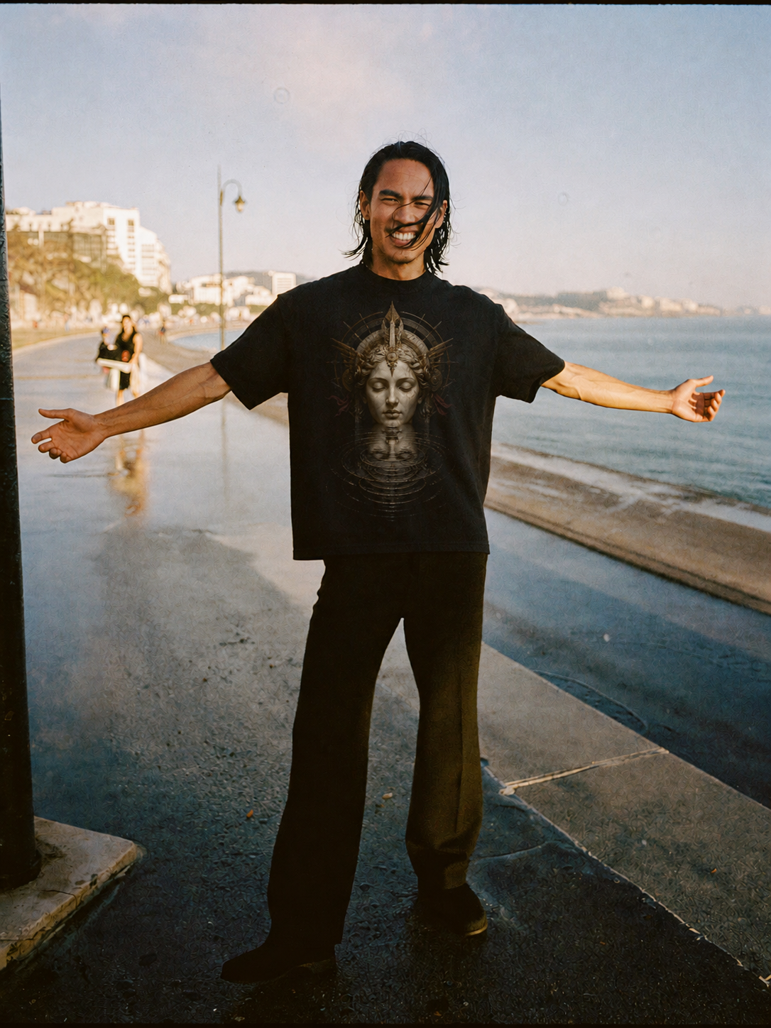 Lethe Vanishing Reflection black T-shirt — male Athens lifestyle shot 01