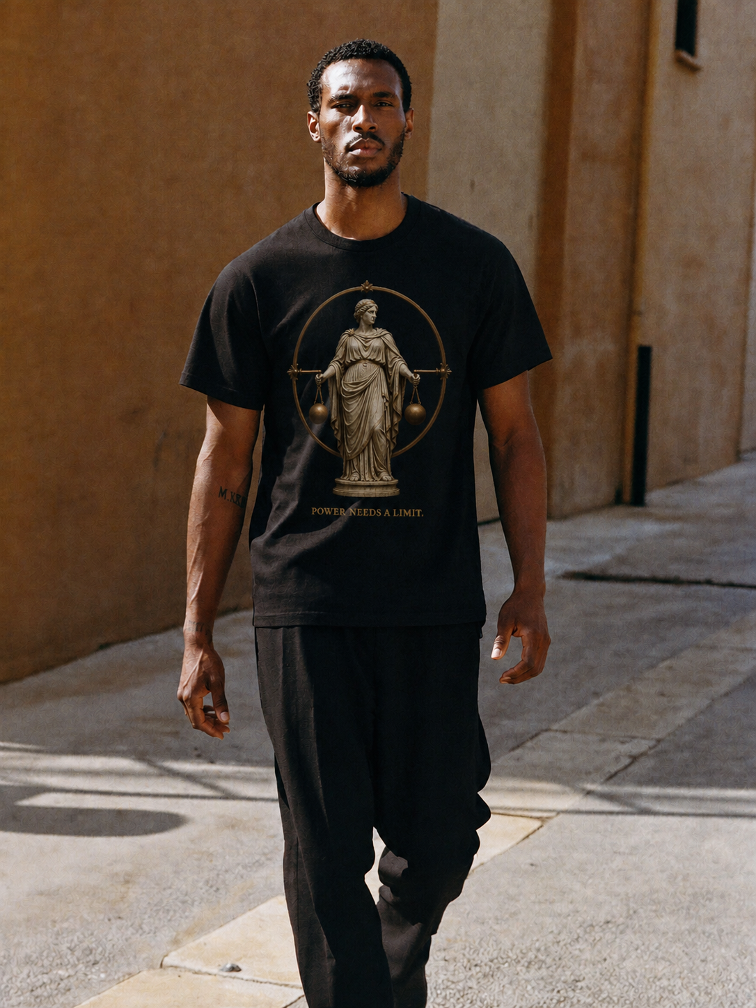 Sophrosyne Measure Within black T-shirt — male Athens lifestyle shot 01