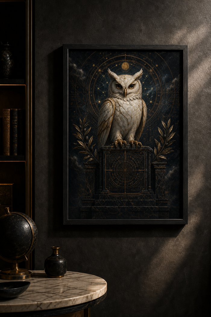 Mythic Mode Owl of Wisdom Nocturne framed poster wall scene