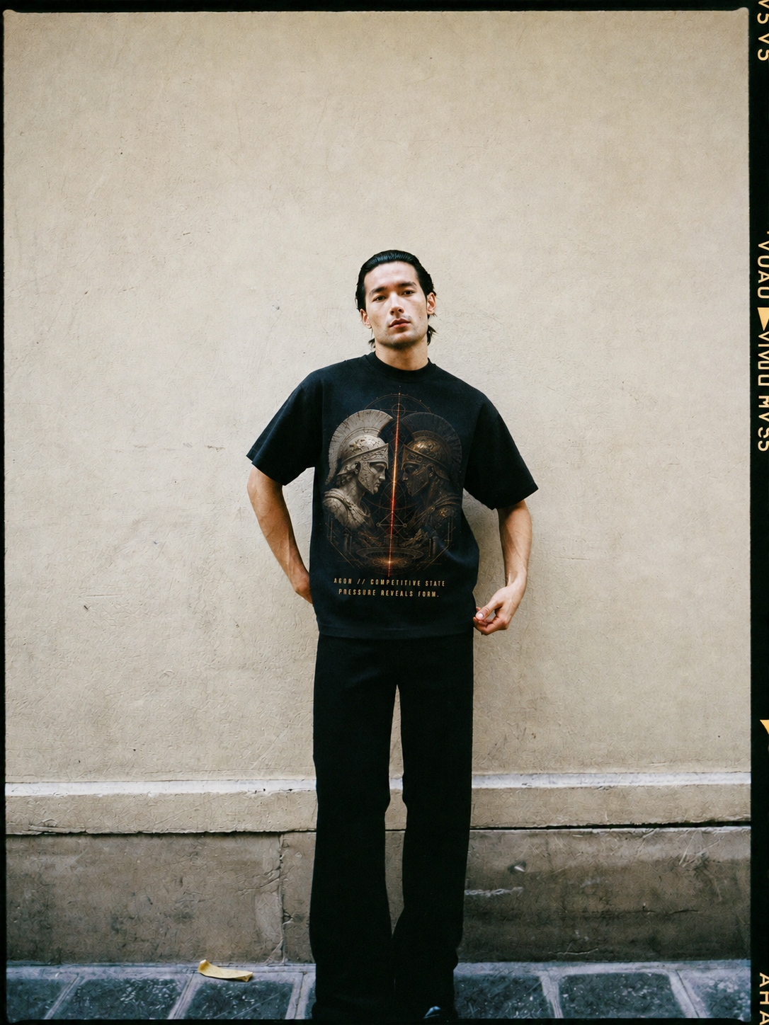 Agon Competitive State black T-shirt — male Athens lifestyle shot 02