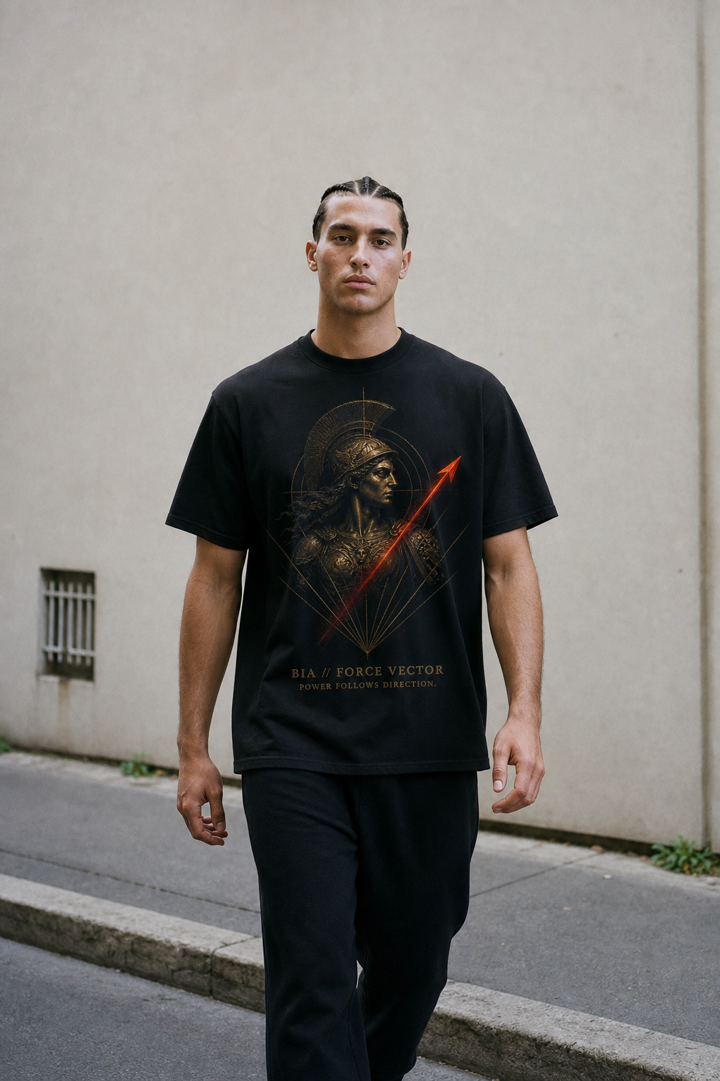 Bia Force Vector black T-shirt — male Athens lifestyle shot 02