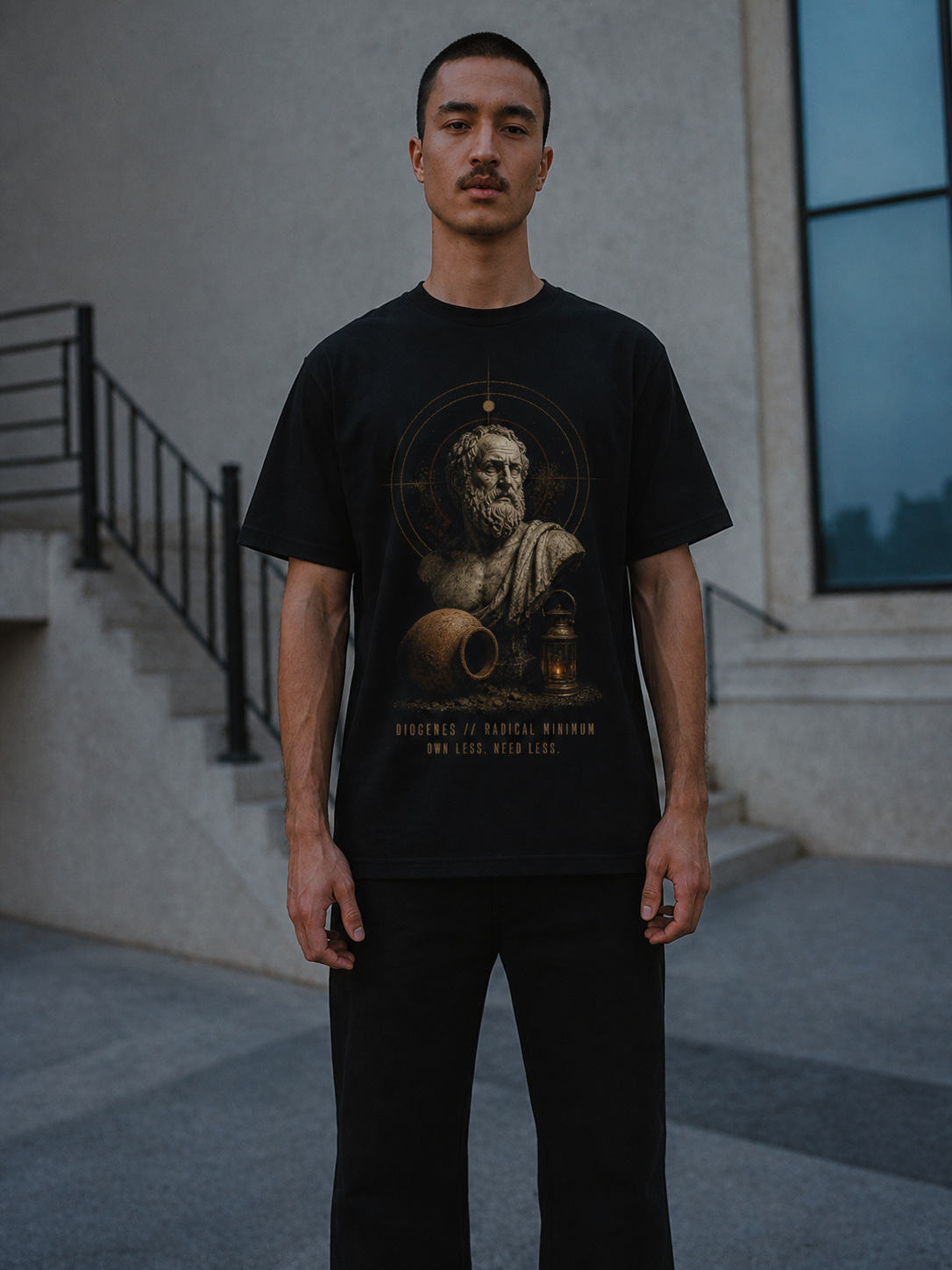 Diogenes Radical Minimum black T-shirt — male Athens lifestyle shot 02