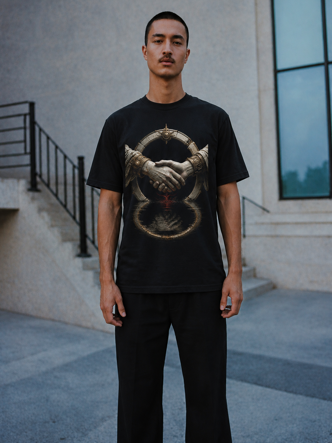 Styx Oath Current black T-shirt — male Athens lifestyle shot 02