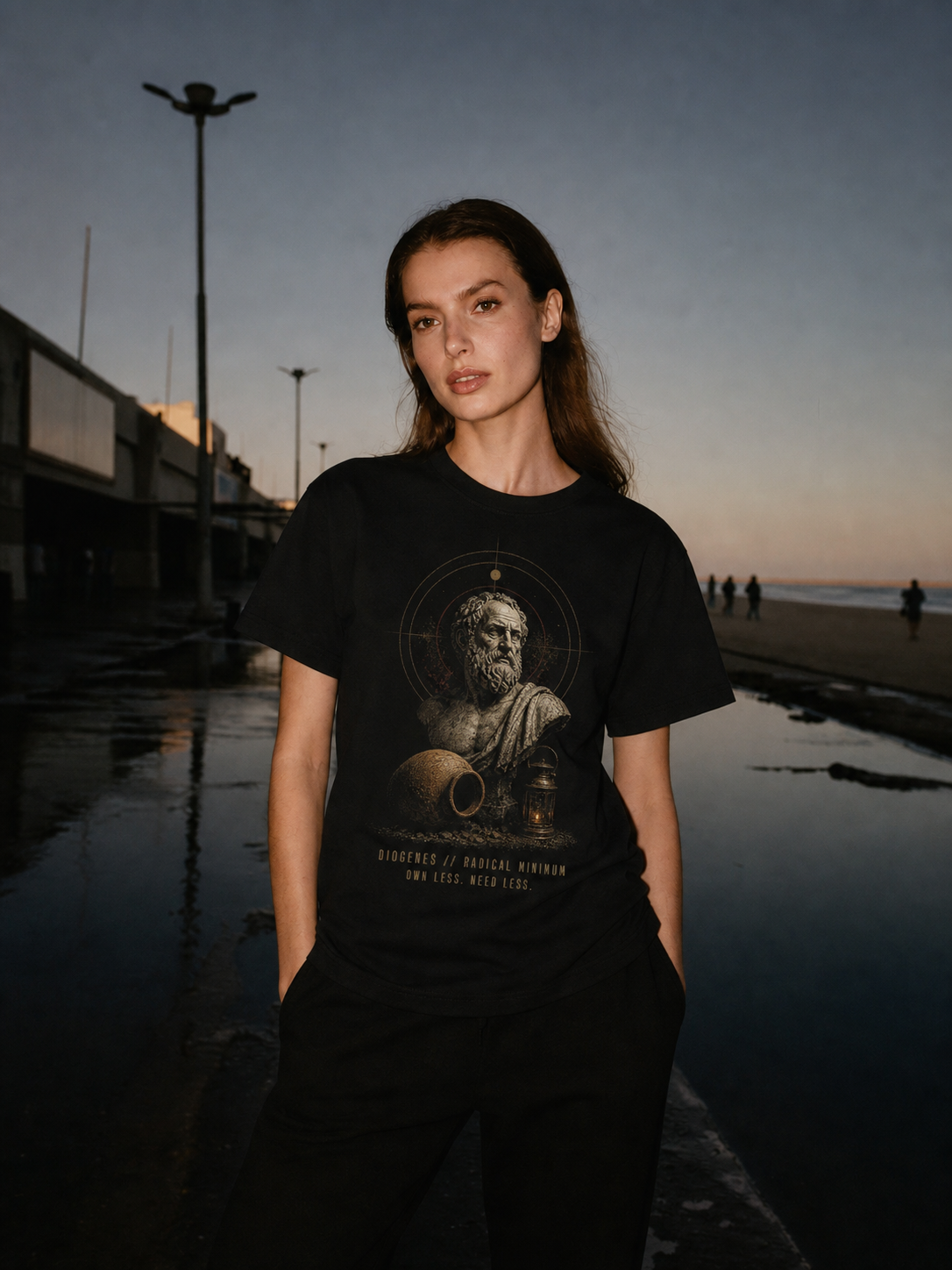 Diogenes Radical Minimum black T-shirt — female Athens lifestyle shot 03