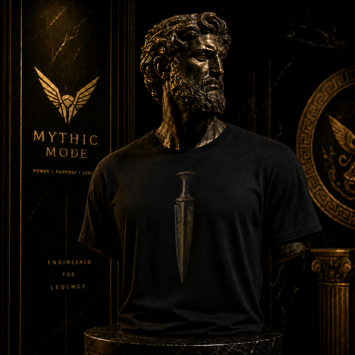 Mycenaean Gold-Weave Blade T-Shirt — Mythic Mode primary scene