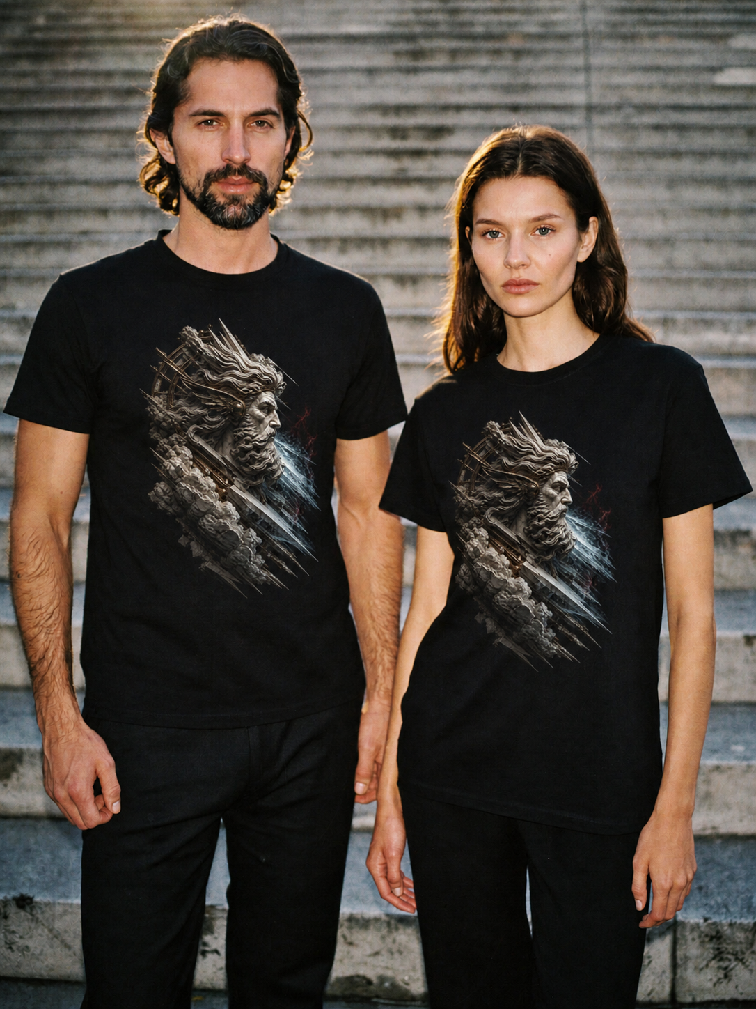 Boreas North Current black T-shirt — couple Athens lifestyle shot 05