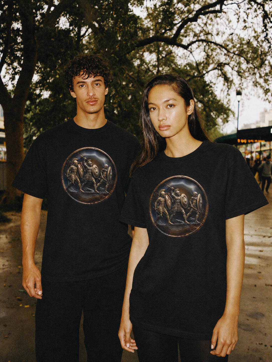 Pylos Combat Agate T-Shirt — couple lifestyle scene 1 in Athens