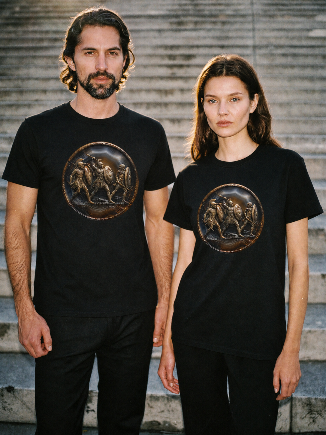 Pylos Combat Agate T-Shirt — couple lifestyle scene 2 in Athens