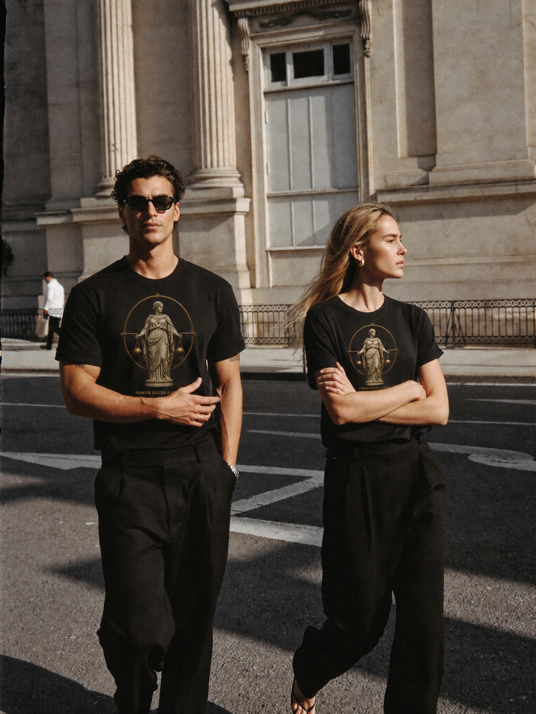 Sophrosyne Measure Within black T-shirt — couple Athens lifestyle shot 06