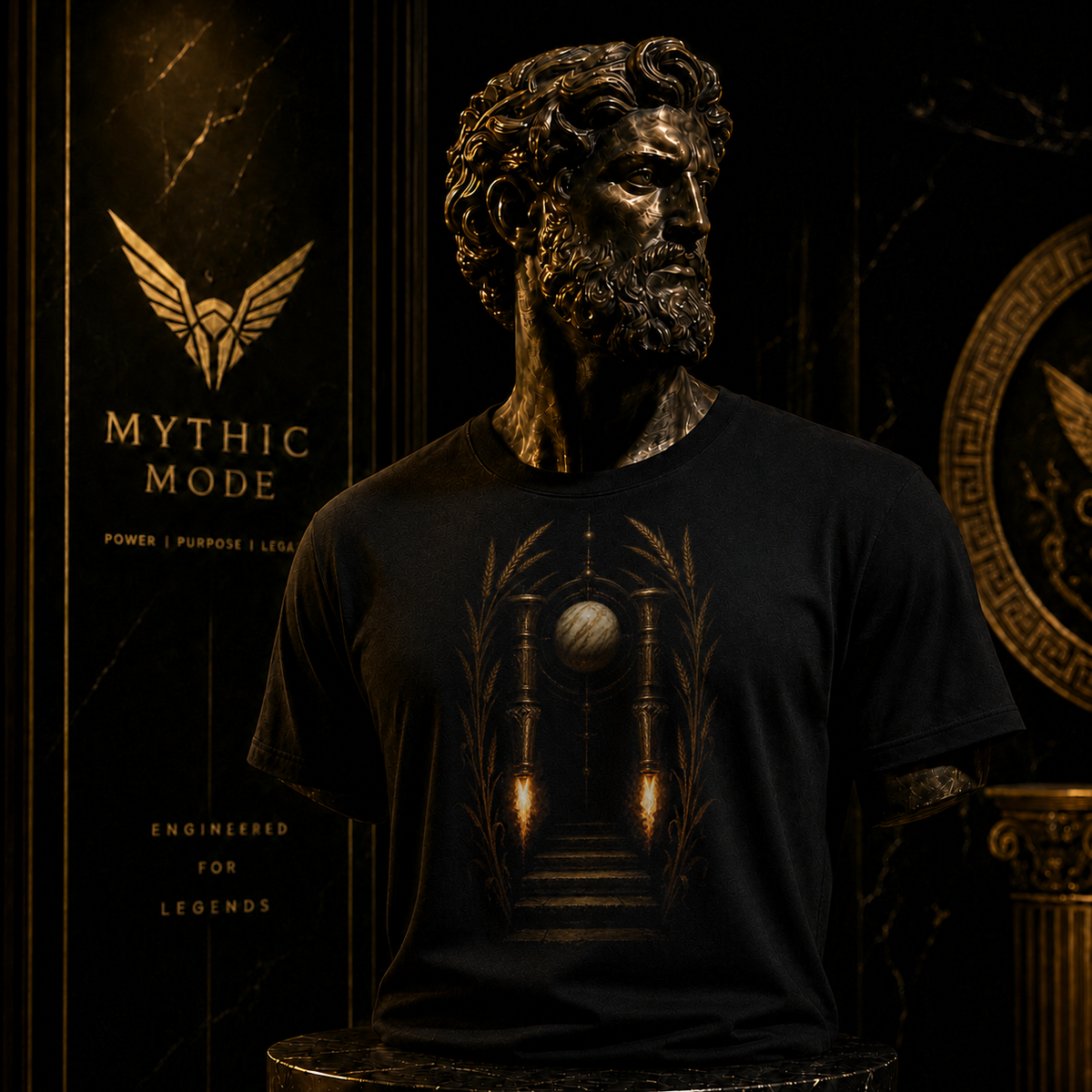 Eleusinian Torch Descent T-Shirt — Mythic Mode primary scene