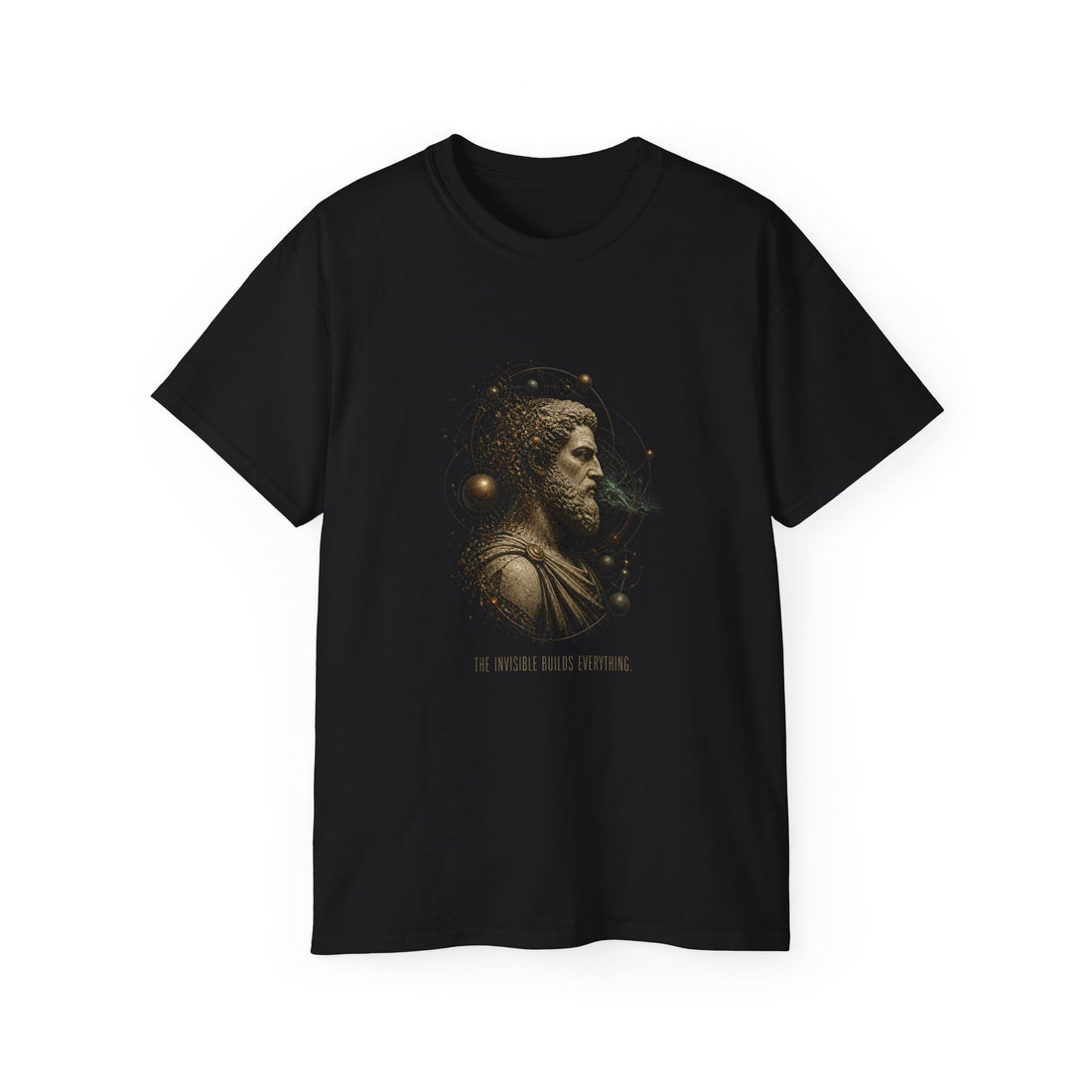 Democritus Atomic Field T-Shirt — Printify front view