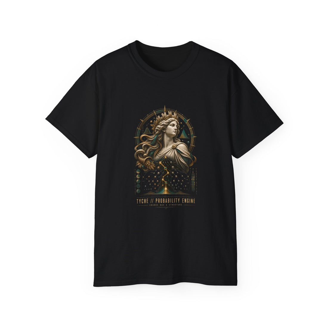 Tyche Probability Engine T-Shirt — Printify front view