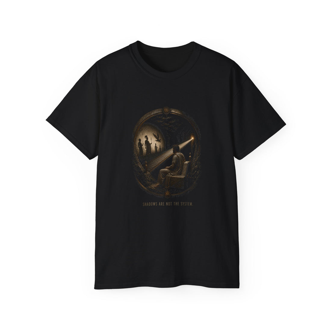 Plato Cave Protocol T-Shirt — Printify front view