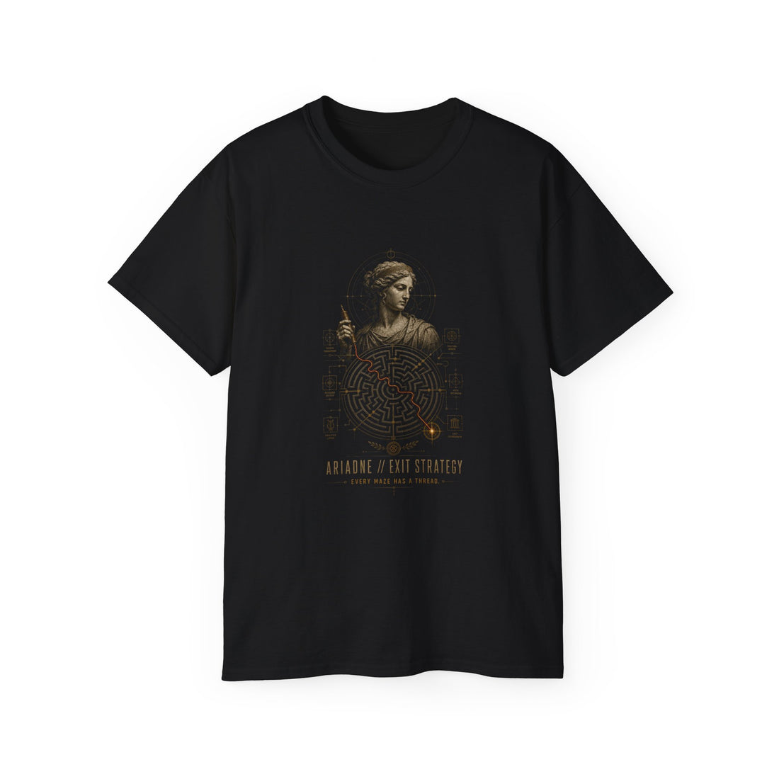 Ariadne Exit Strategy T-Shirt — Printify front view