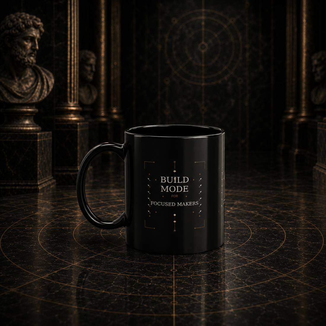 Mythic Mode Builders Oracle black coffee cup mockup 2