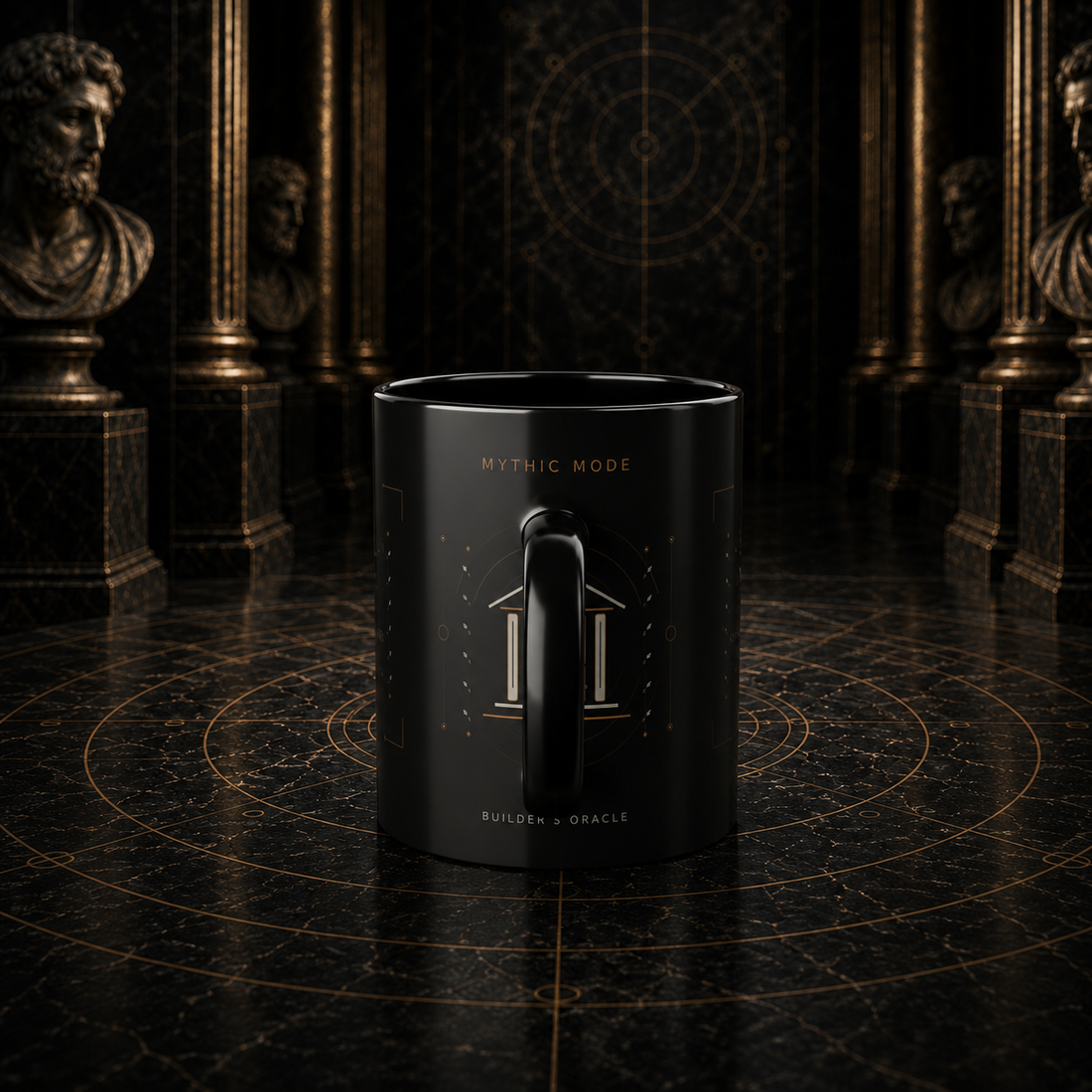 Mythic Mode Builders Oracle black coffee cup mockup 4