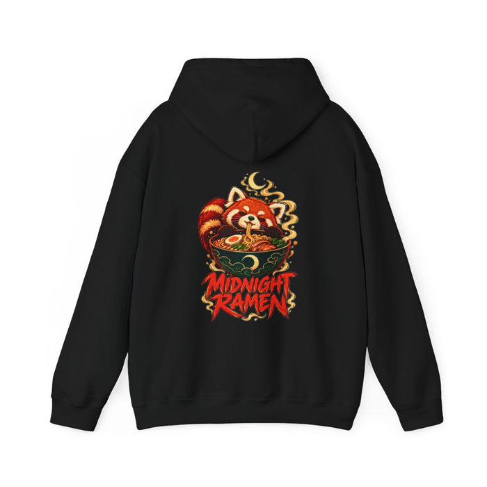 MIDNIGHT RAMEN — Black Gildan 18500 hoodie, back, provider mockup