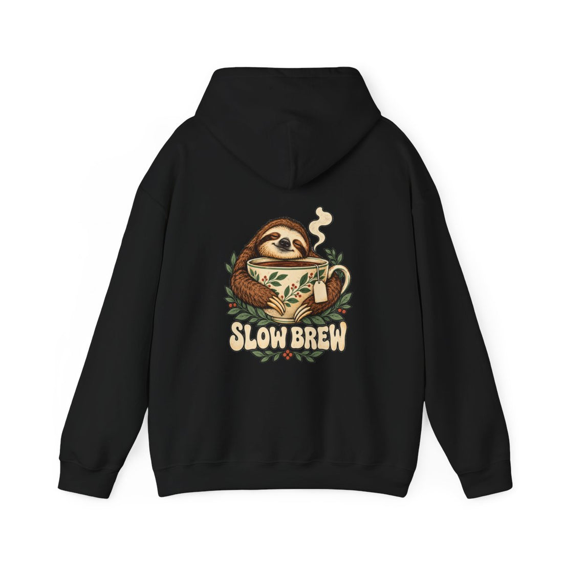 SLOW BREW — Black Gildan 18500 hoodie, back, provider mockup
