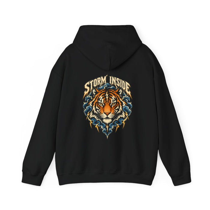 STORM INSIDE — Black Gildan 18500 hoodie, back, provider mockup