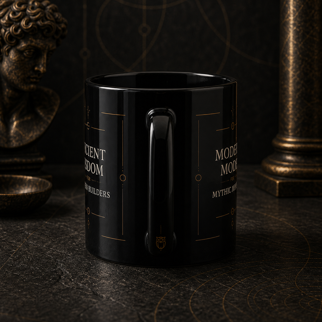 Mythic Mode Black Coffee Cup handle and wrap mockup