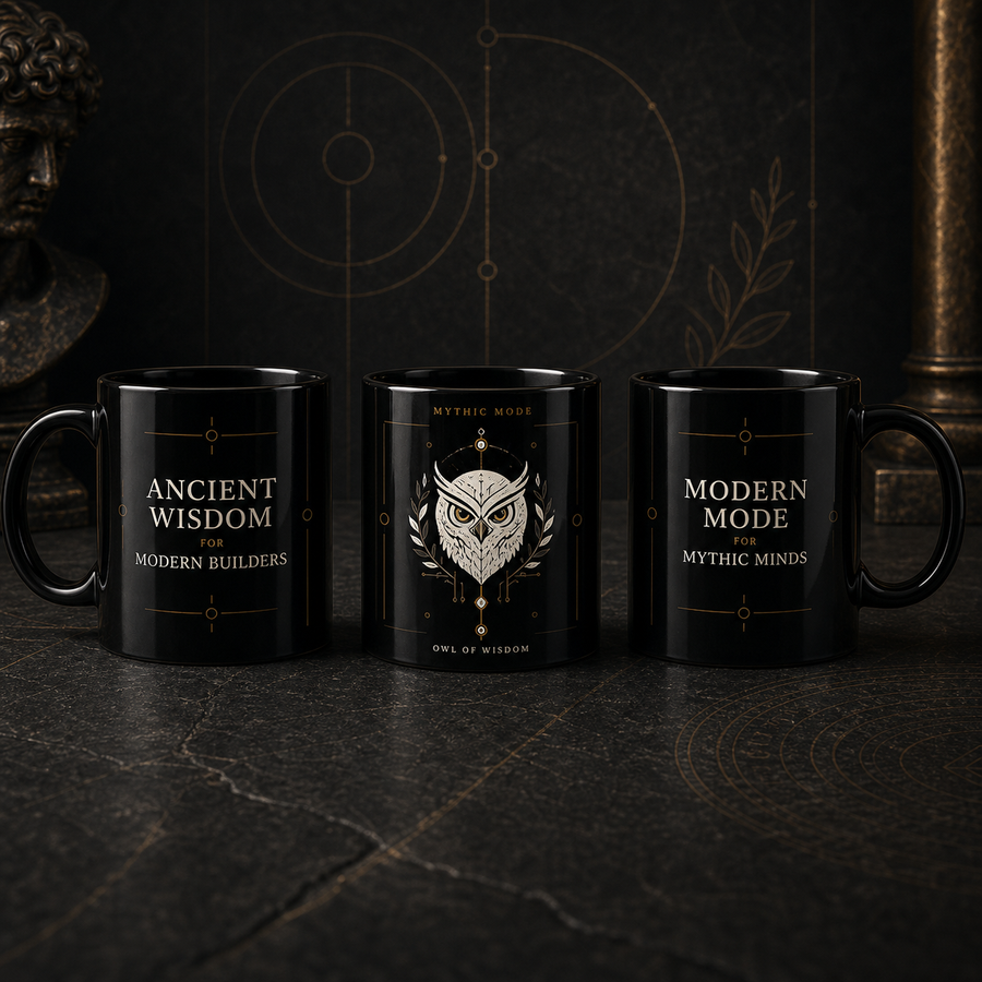Mythic Mode Black Coffee Cup — Owl of Wisdom